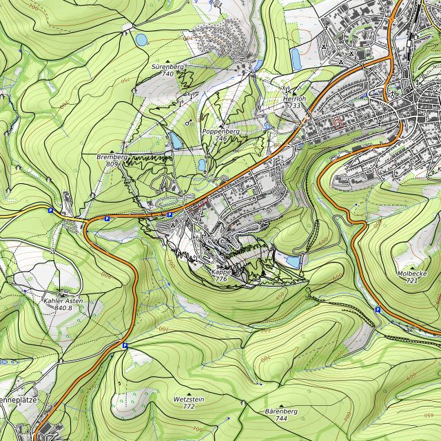 Topografische Karte rund um Bikepark Winterberg