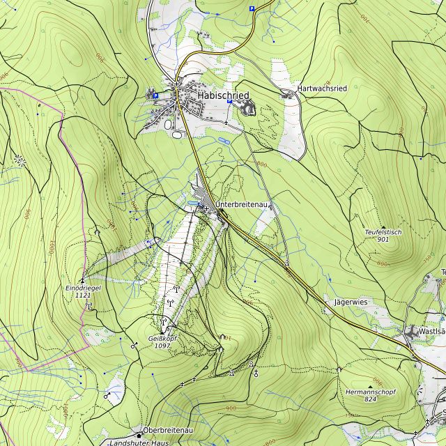 Topografische Karte rund um Bikepark Geißkopf